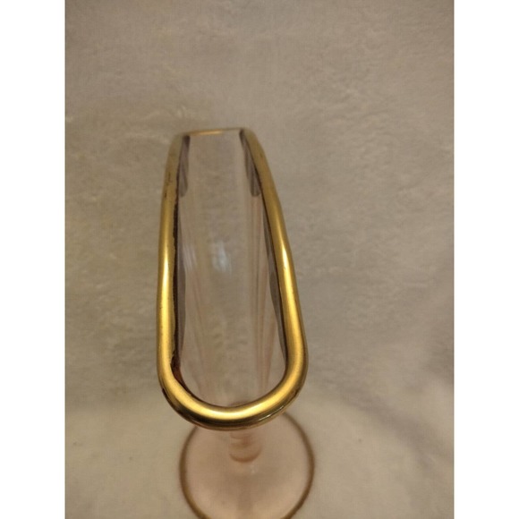 Vintage Fan Shaped Pink Ridge Glass Vase With Gold Trim 9" - Picture 5 of 9